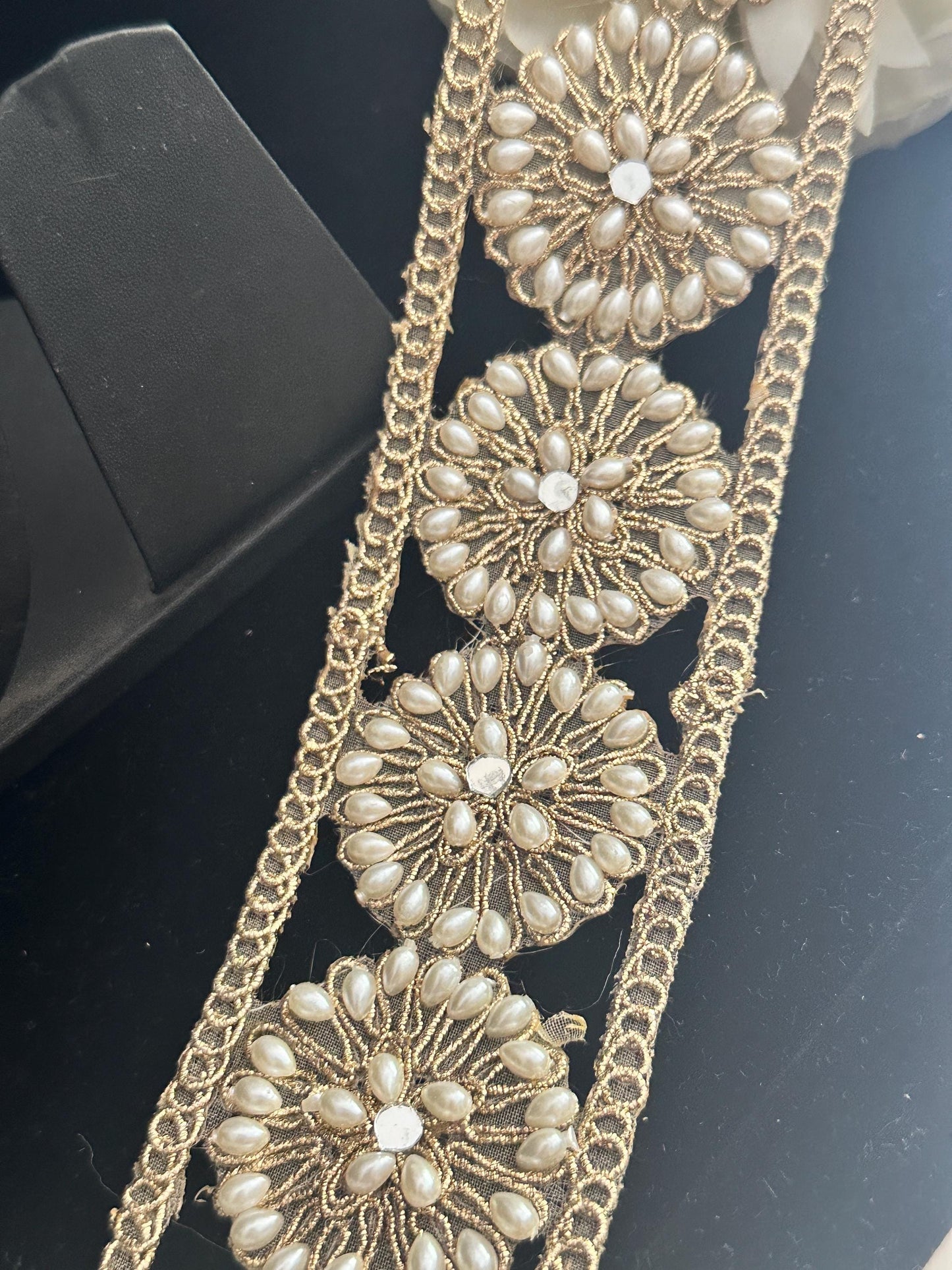Round Gold Wedding lace Pearl and Zircon embroidery bridal waist band