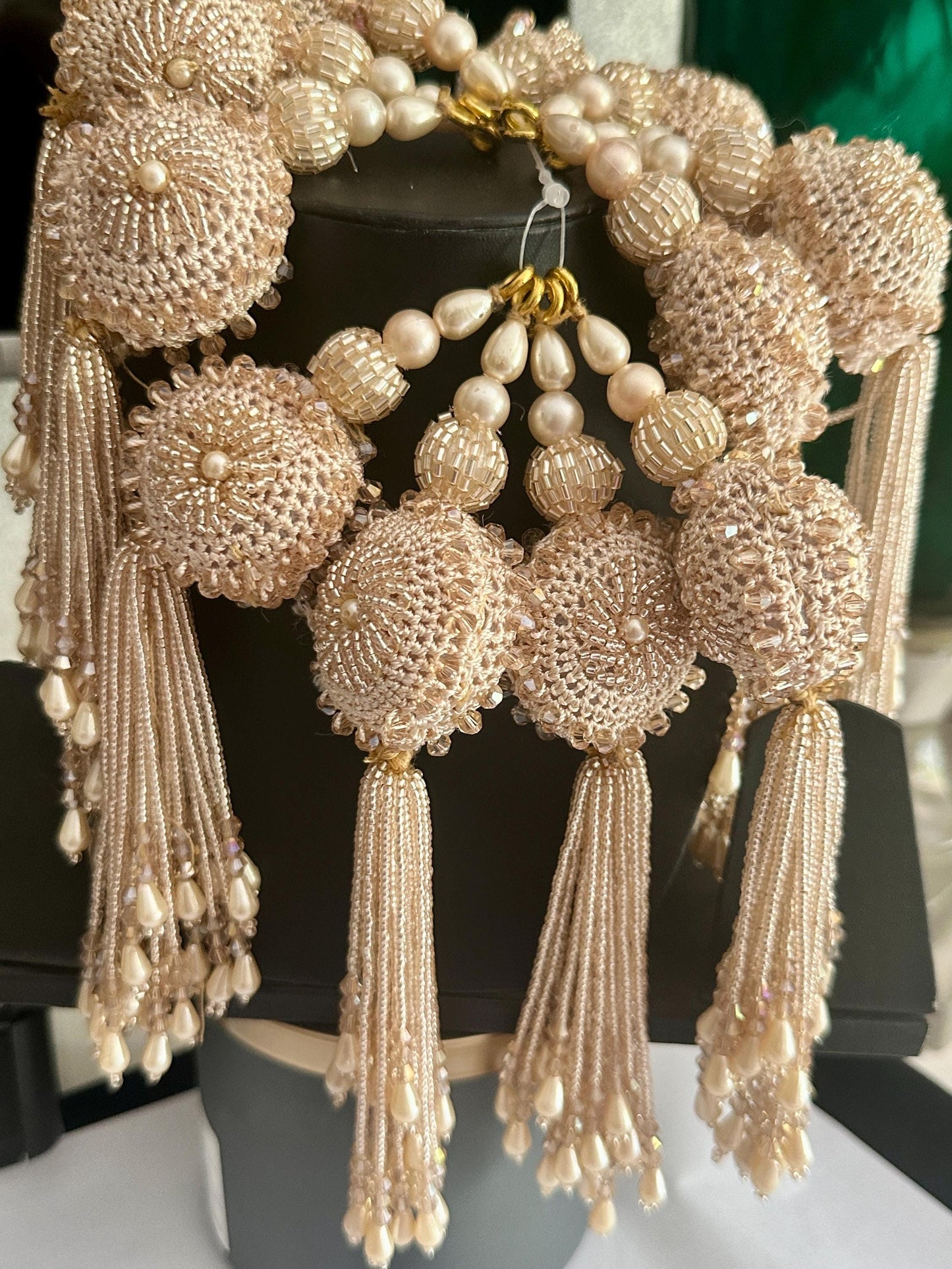 Gold Beaded Decorative Crochet Tassel Pearl Glass Bead Curtain Hanging Indian Tassel