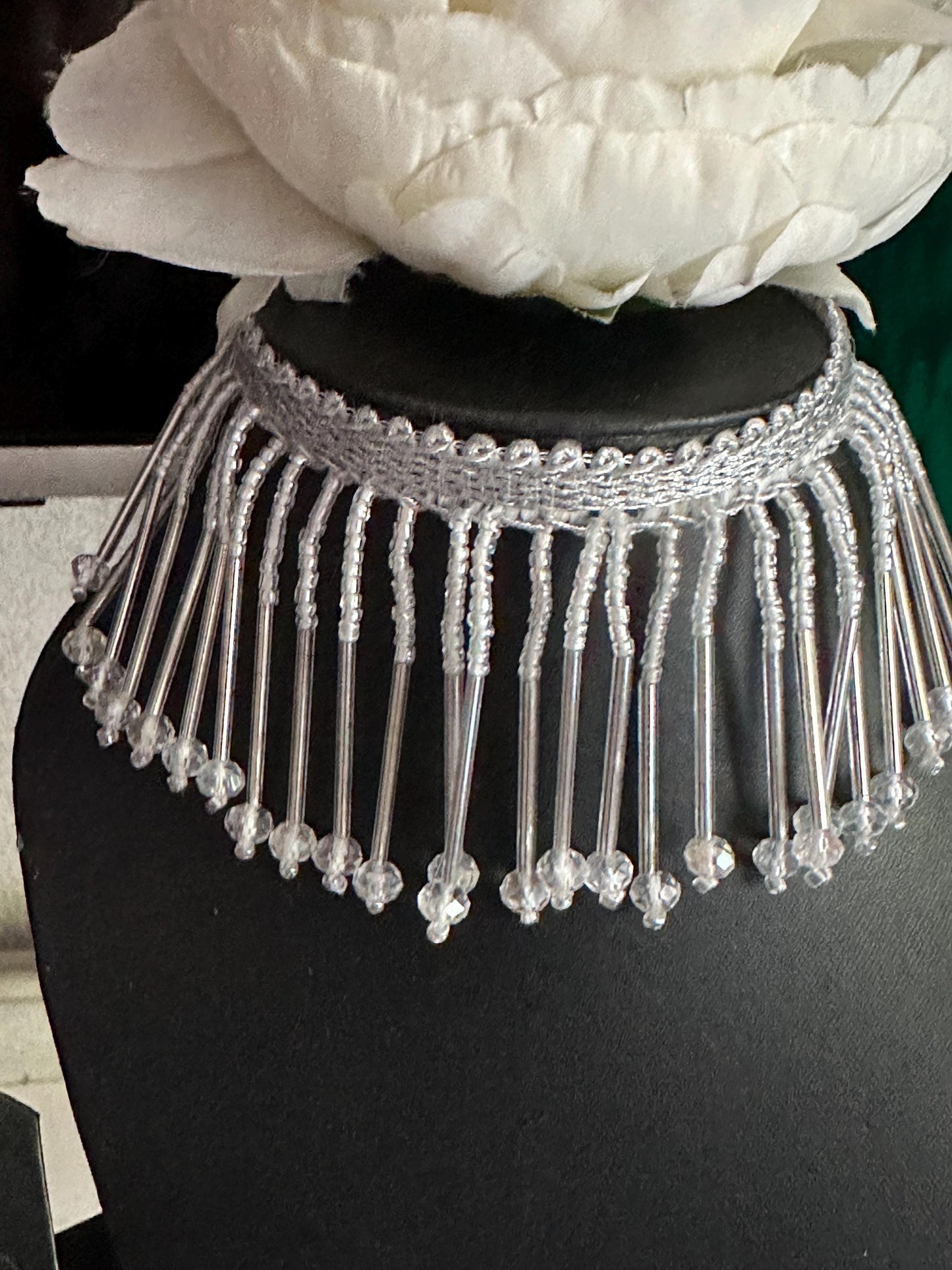 Silver Glass Bead Decorative Tassel Crystal Latkan Tassel Trim Cinta Espejo Boho