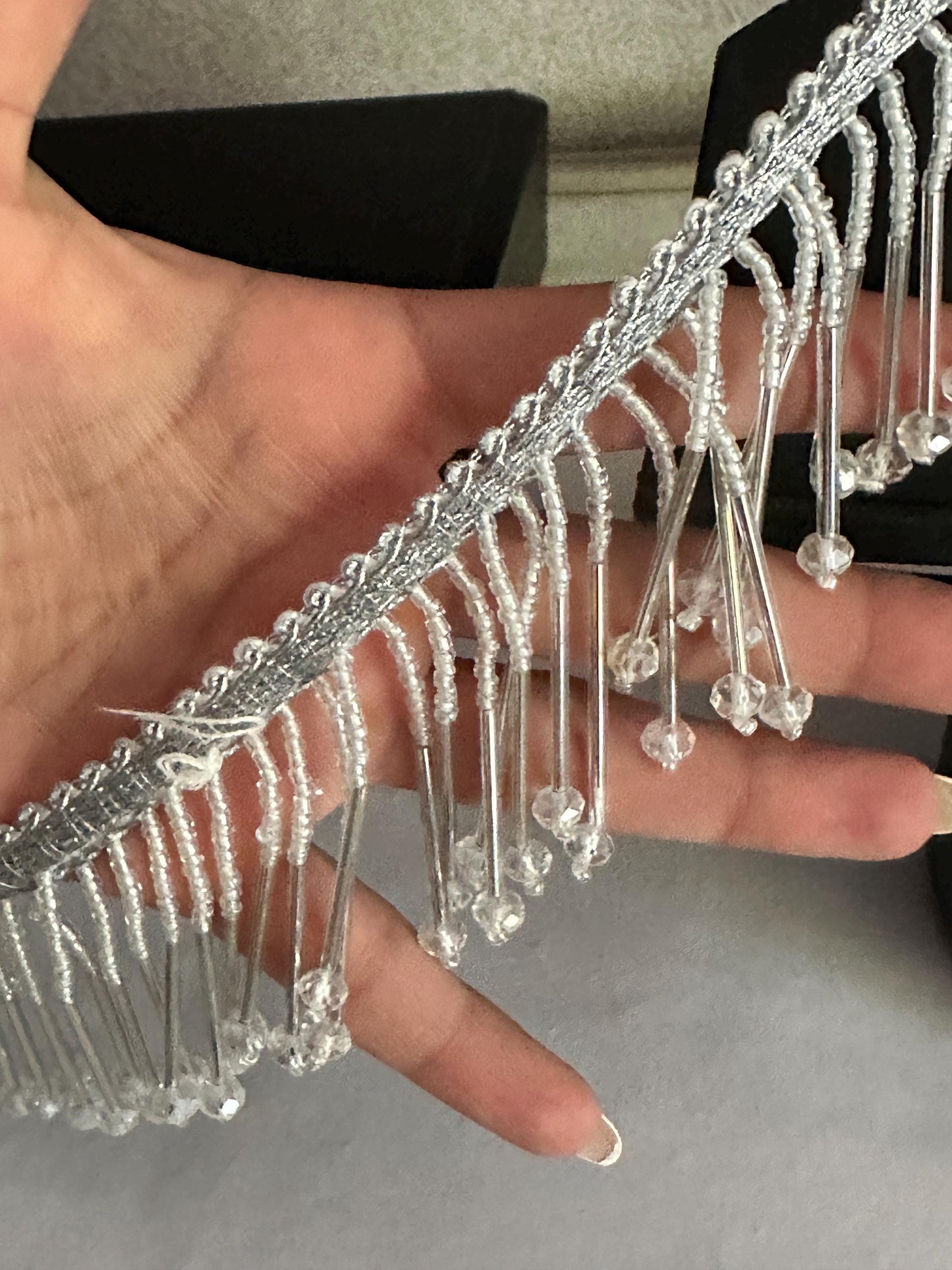 Silver Glass Bead Decorative Tassel Crystal Latkan Tassel Trim Cinta Espejo Boho