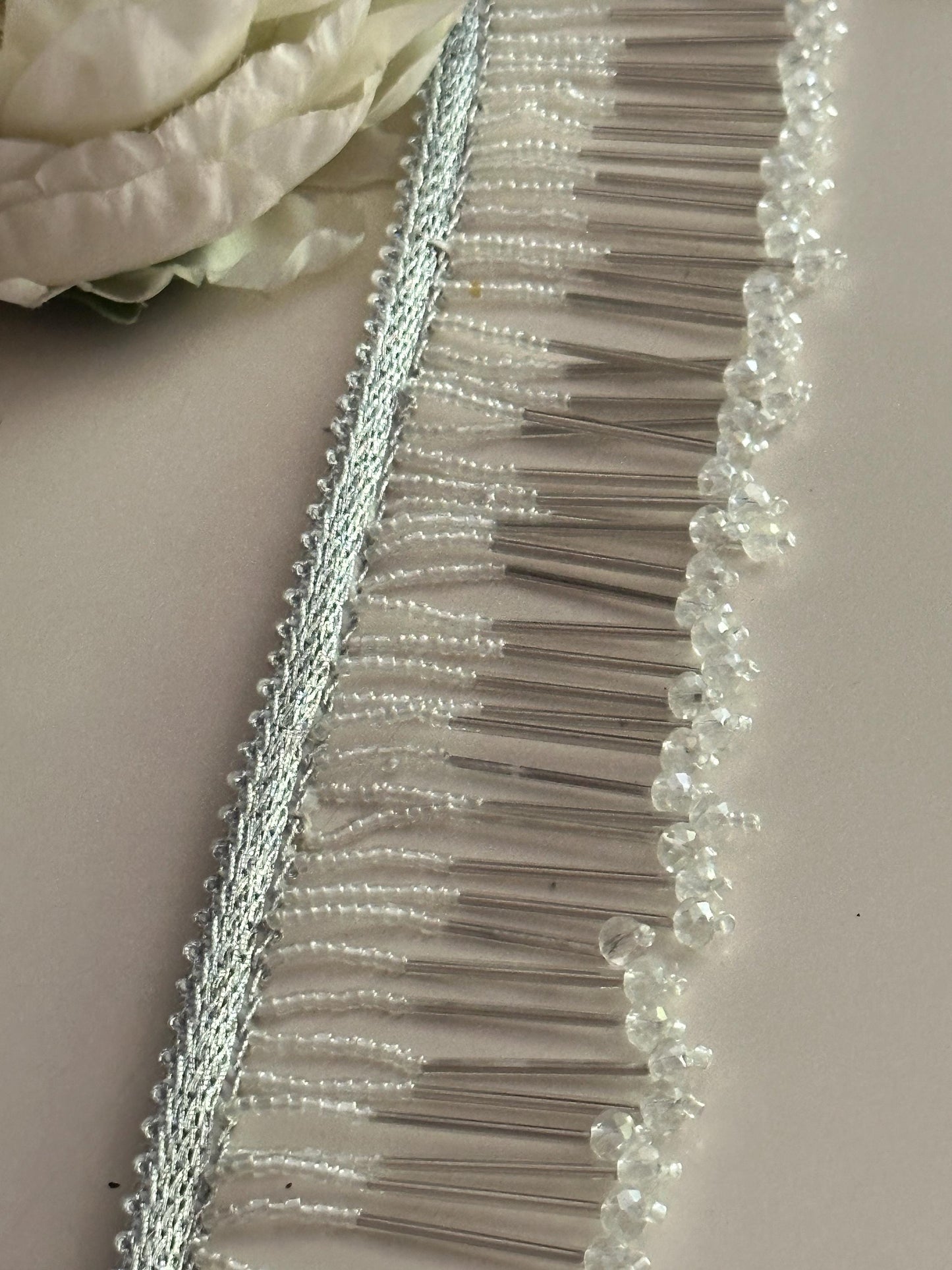 Silver Glass Bead Decorative Tassel Crystal Latkan Tassel Trim Cinta Espejo Boho