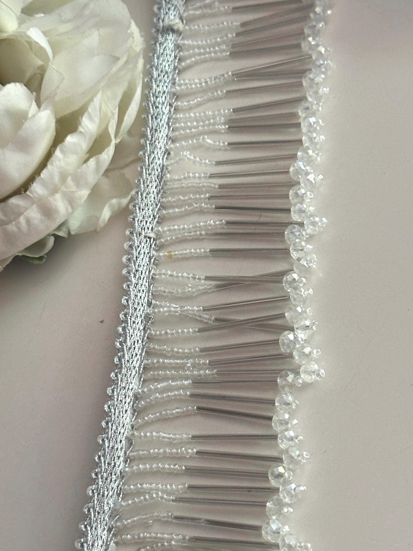 Silver Glass Bead Decorative Tassel Crystal Latkan Tassel Trim Cinta Espejo Boho