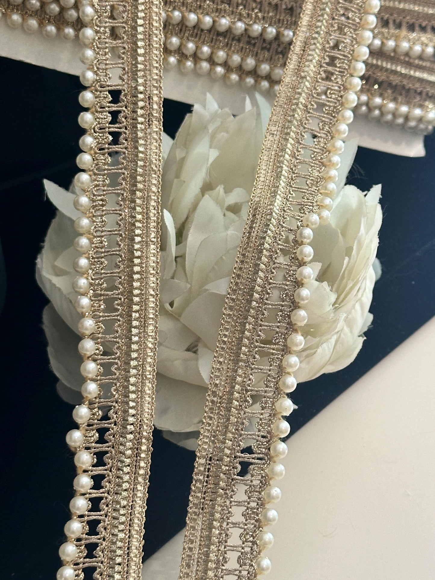 Handmade Gold Pearl Zari Trim 2cm Indian Embroidery Ribbon 9m Sew On Crafting Edging DIY