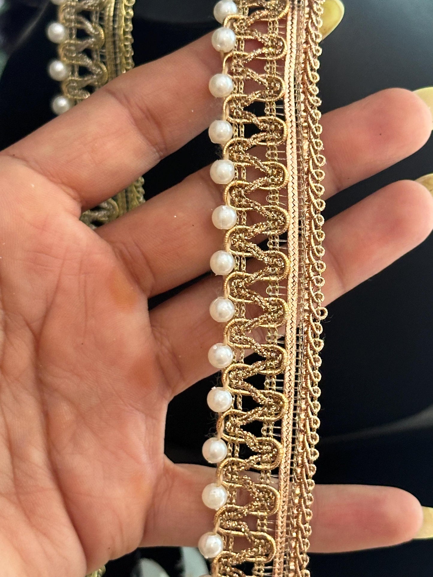 Pearl Beaded Lace Metallic Trim Pearl Lace Border Bridal Costume Trim Tassel Pearl Edging Lace