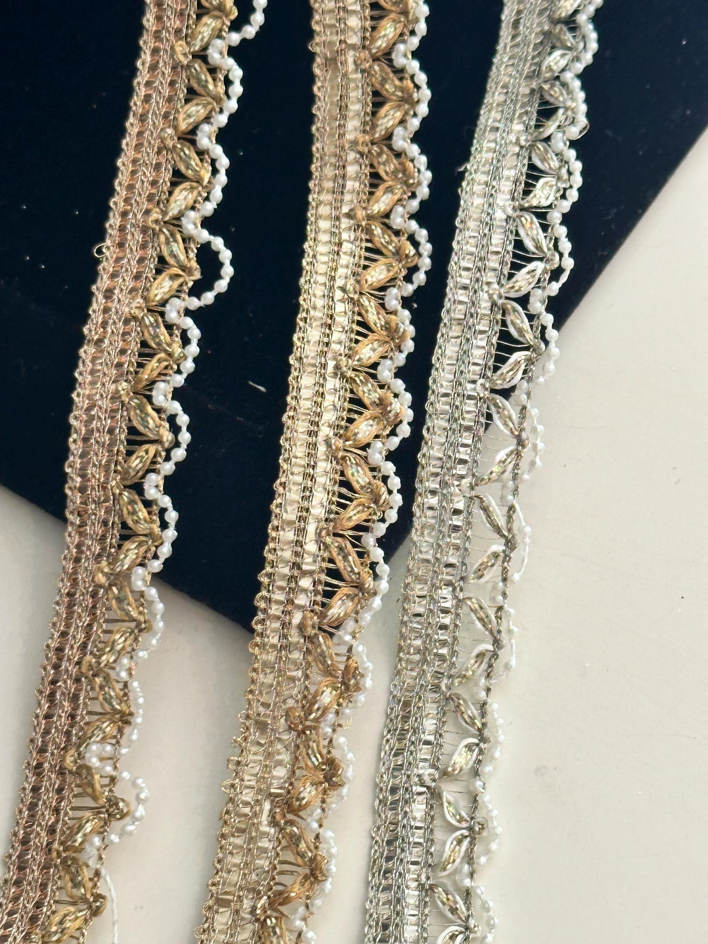 By Yard Pearl Scallop Beaded Trim Indian Embroidery Crafting Lace Sew-On Trim