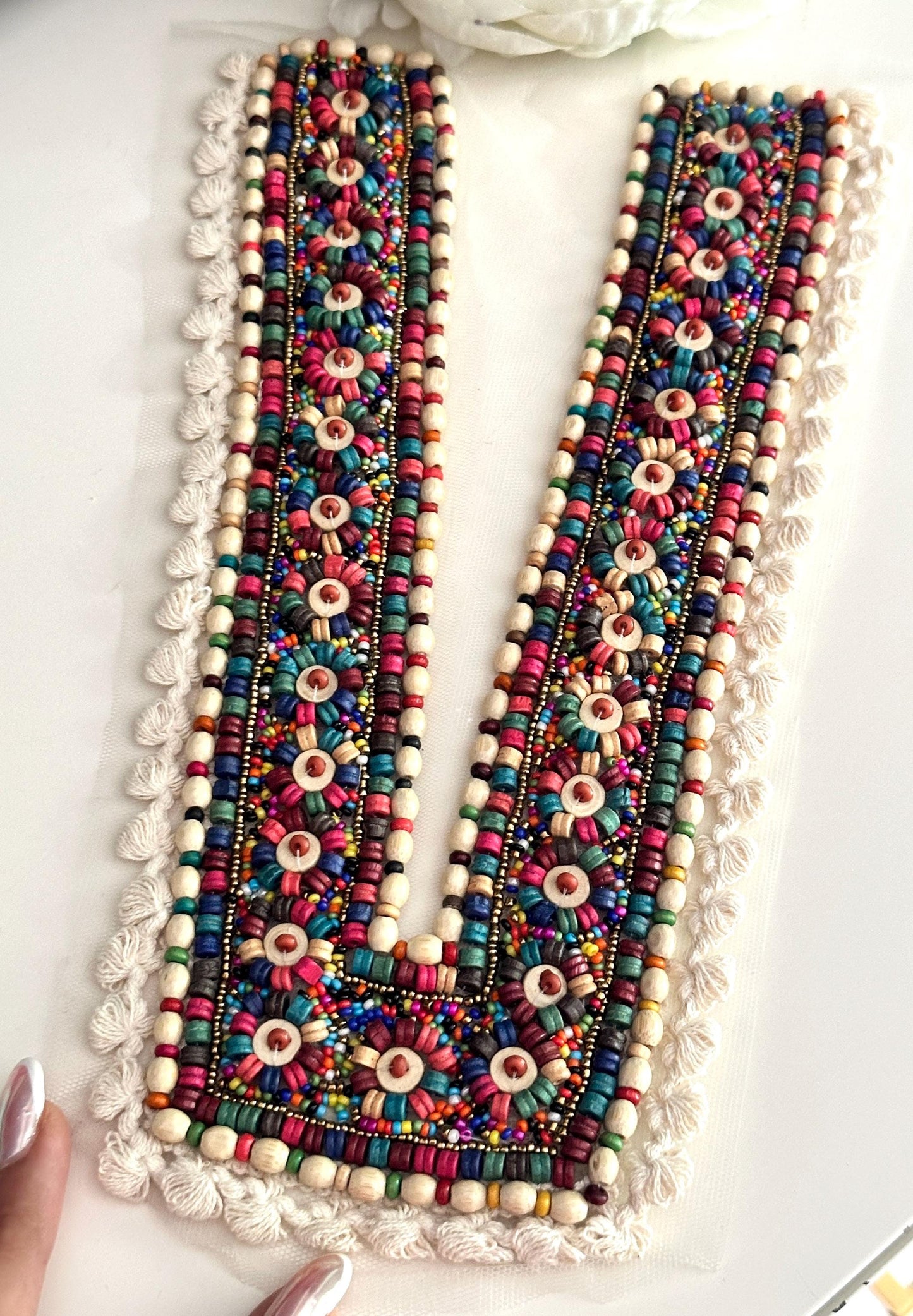 Neckline Patch Applique Colourful Boho Dress Wooden Bead Work Patch