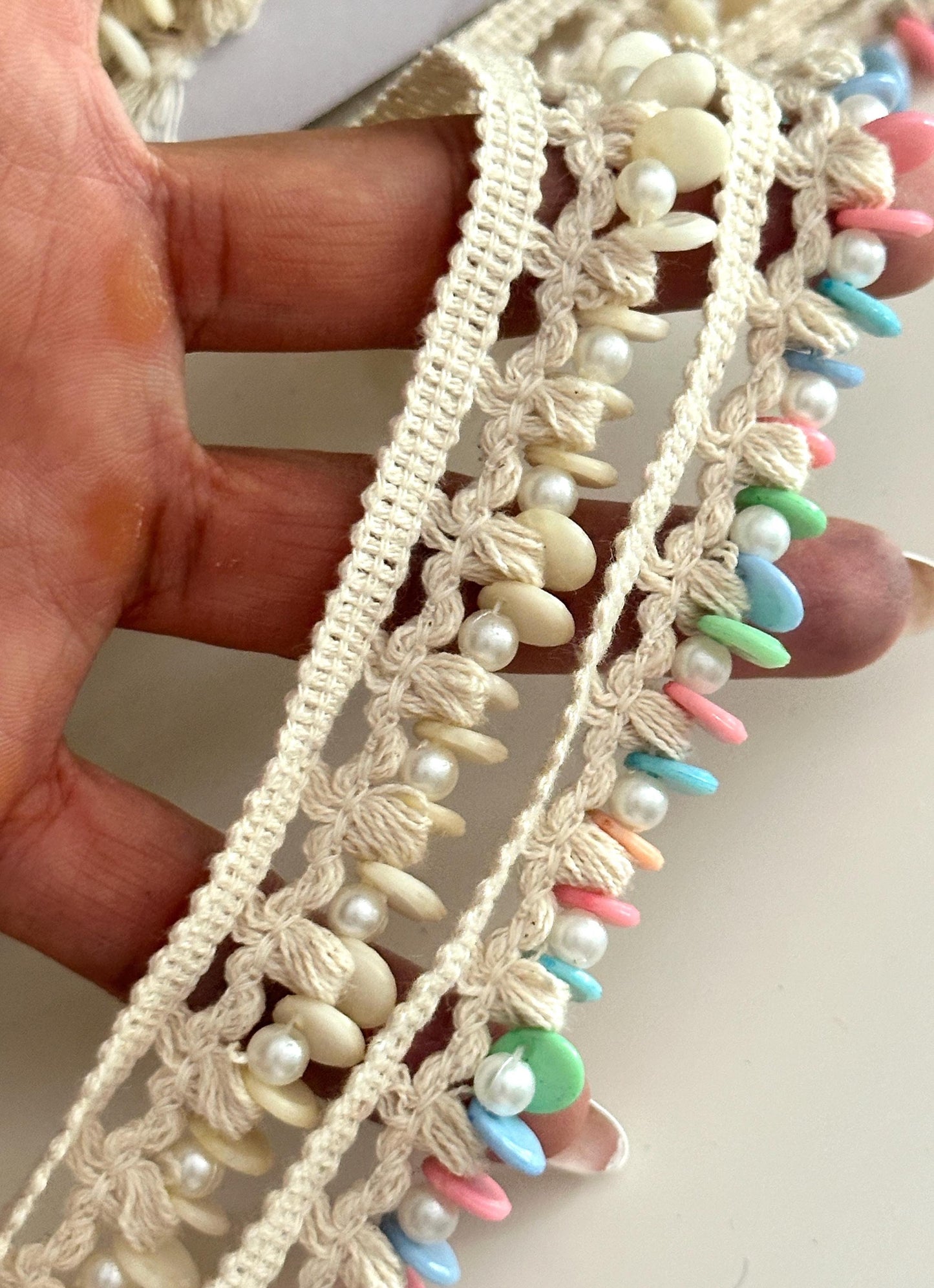Pearl Stone Beaded Trim Edging Dupatta Lace Indian Embroidered Ribbon Pearl Embellished Boho White & Colorful DIY