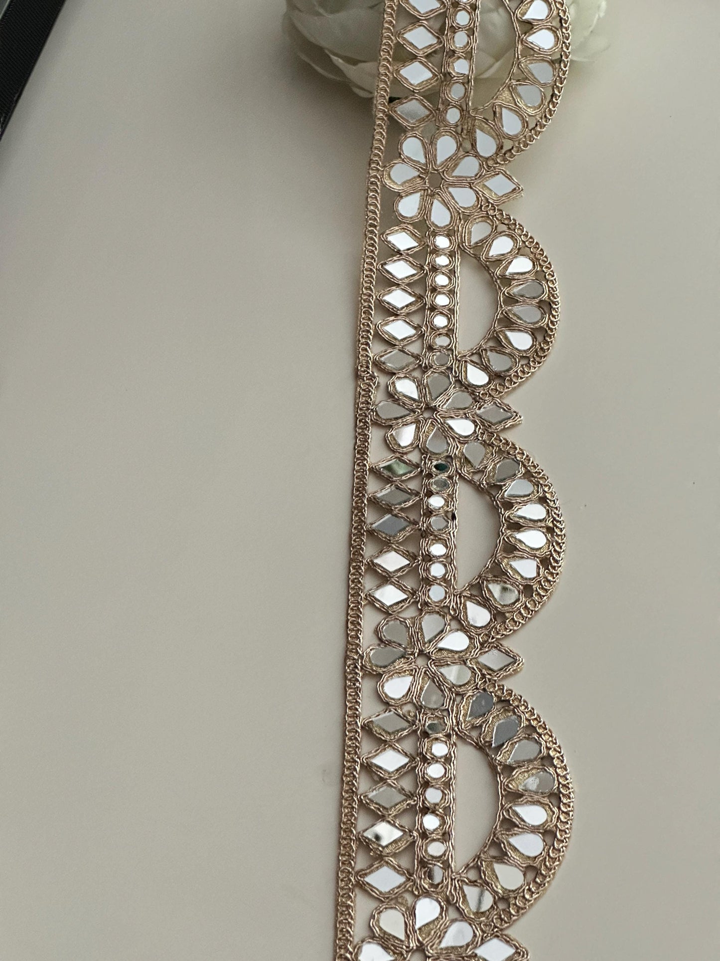 Rose Gold Indian Mirror Cutwork Broad Border Indian Dress Embellishment