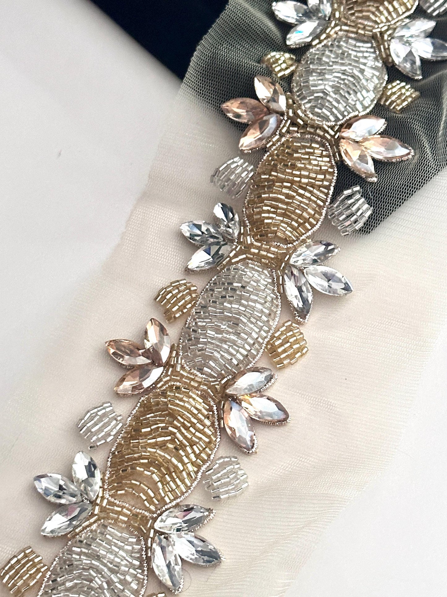 Bridal Rhinestone Sash Belt Silver & Gold Bridal Applique Sash