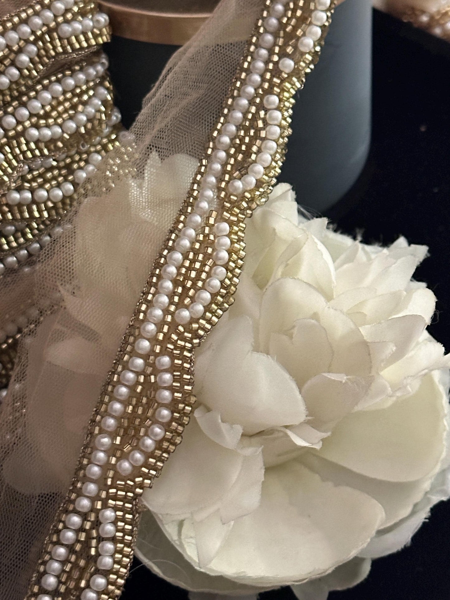 Pearl Beaded Lace Trim Glass Beads Indian Handmade Border Lace trim