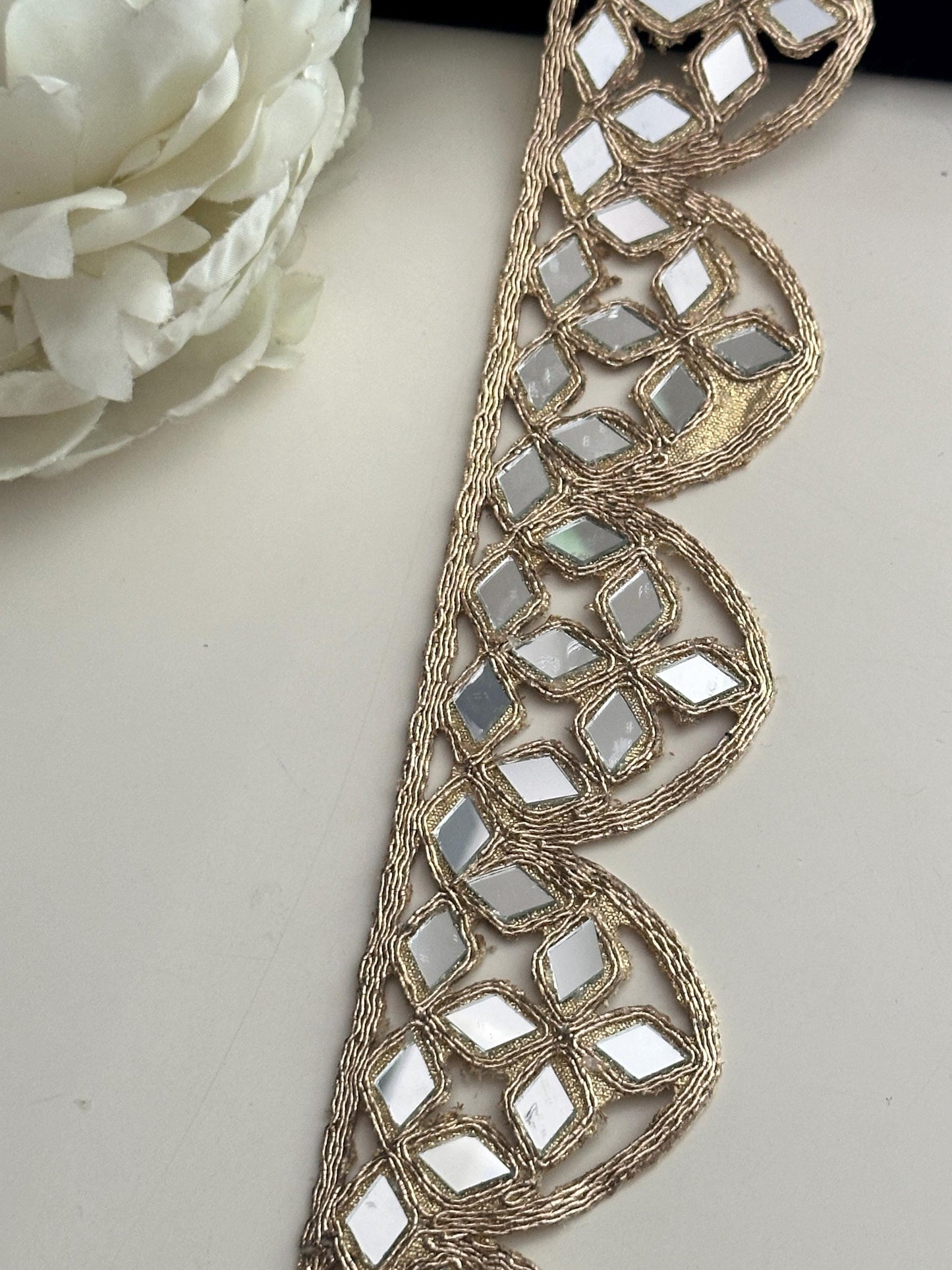 Rose Gold Scalloped Border Indian Mirror Work Collar Choker Band Mirror Belt