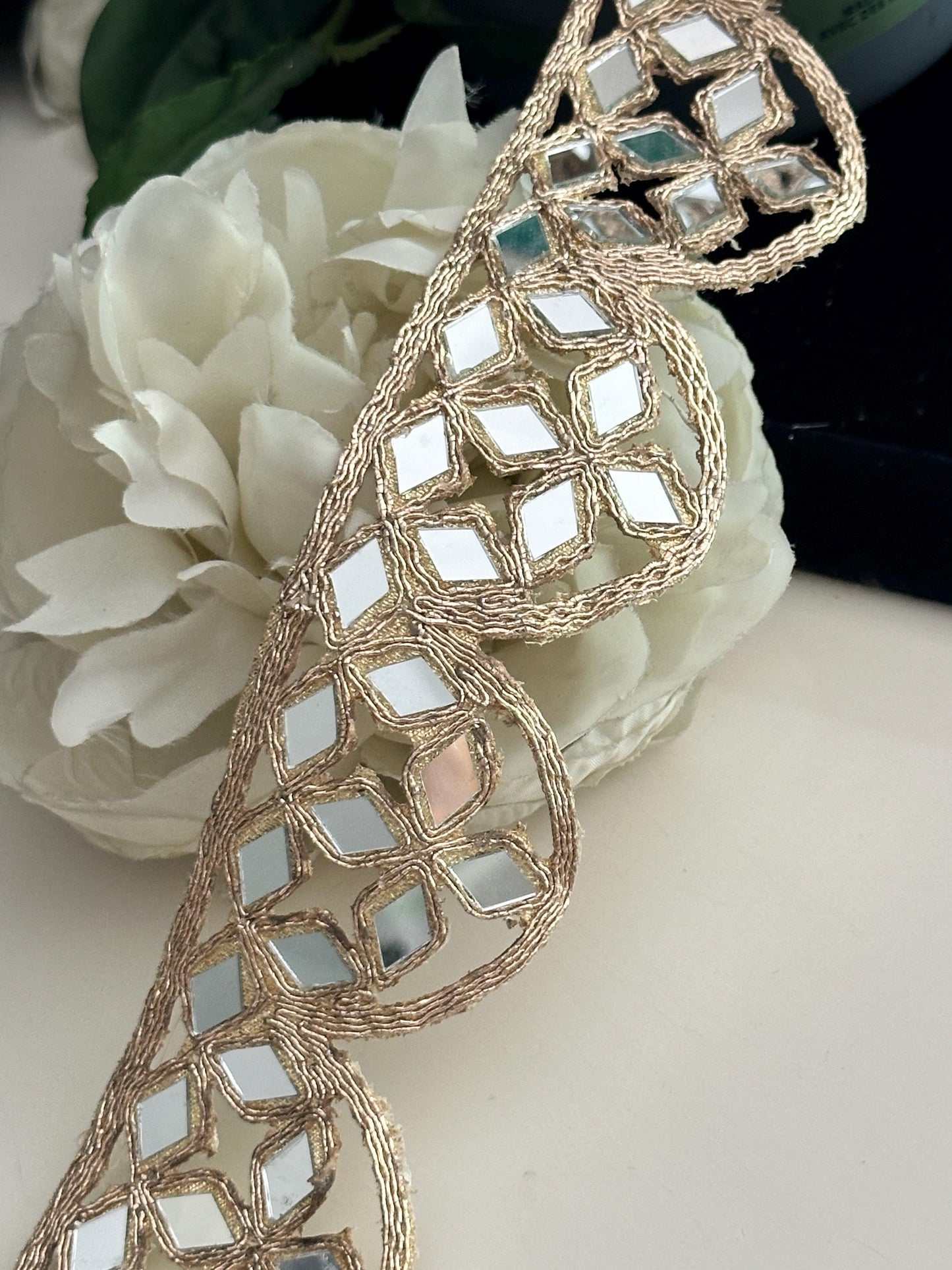 Rose Gold Scalloped Border Indian Mirror Work Collar Choker Band Mirror Belt