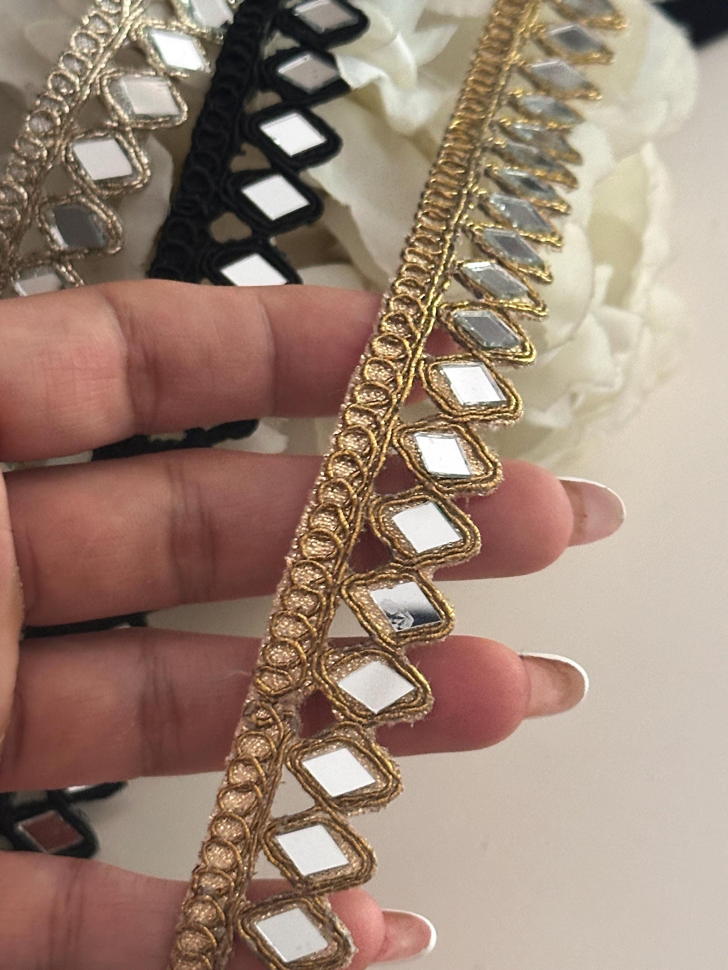 Indian Mirror Fringe Sewing Trim Bead Ribbon Piping Cord & Dupatta Lace