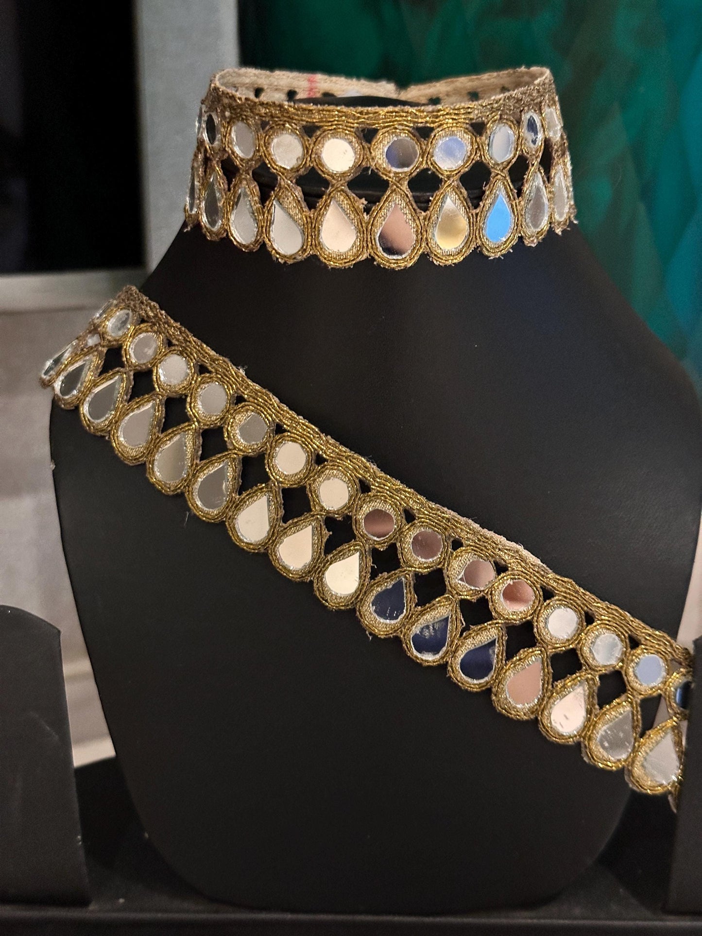 Wedding Dress Decorative TrimmingTear Drop Real Mirror Antique Gold Bridal Belt