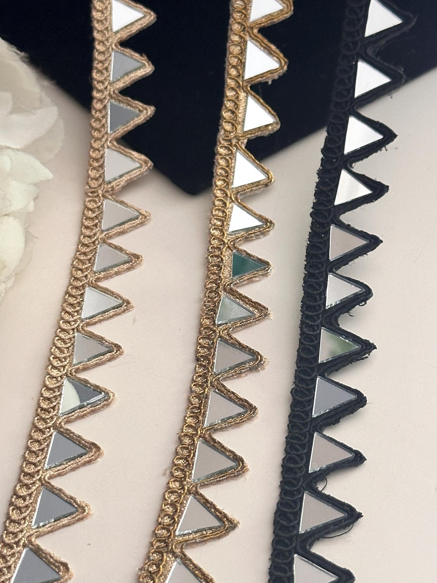Mirror Trim Geometric Pattern Indian Embroidery Ribbon for Wedding Dress