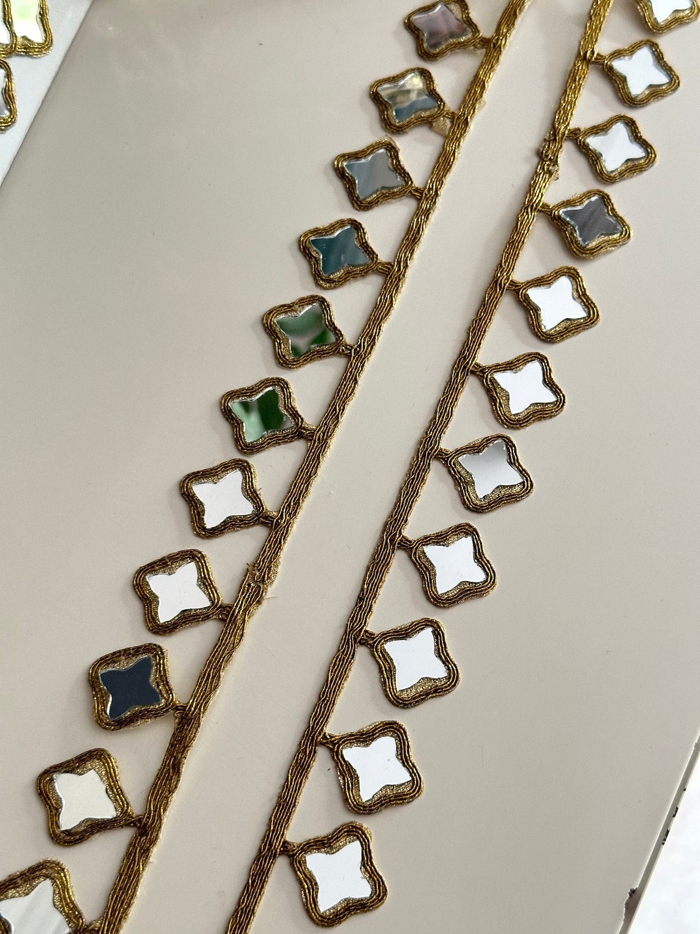 Star Shape Real Mirror Trim 2cm Antique Gold Lace Indian Embroidered