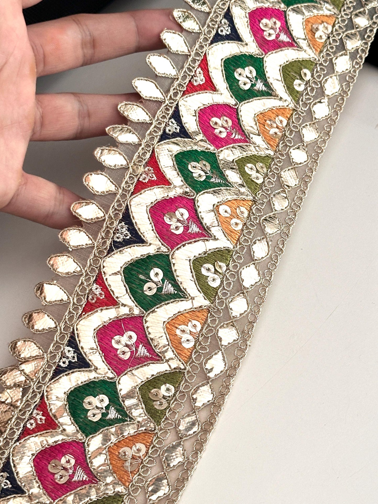 Gota Zari Sequence Taditional Indian Embroidery Trim 8cm for Sari Dupatta Borders
