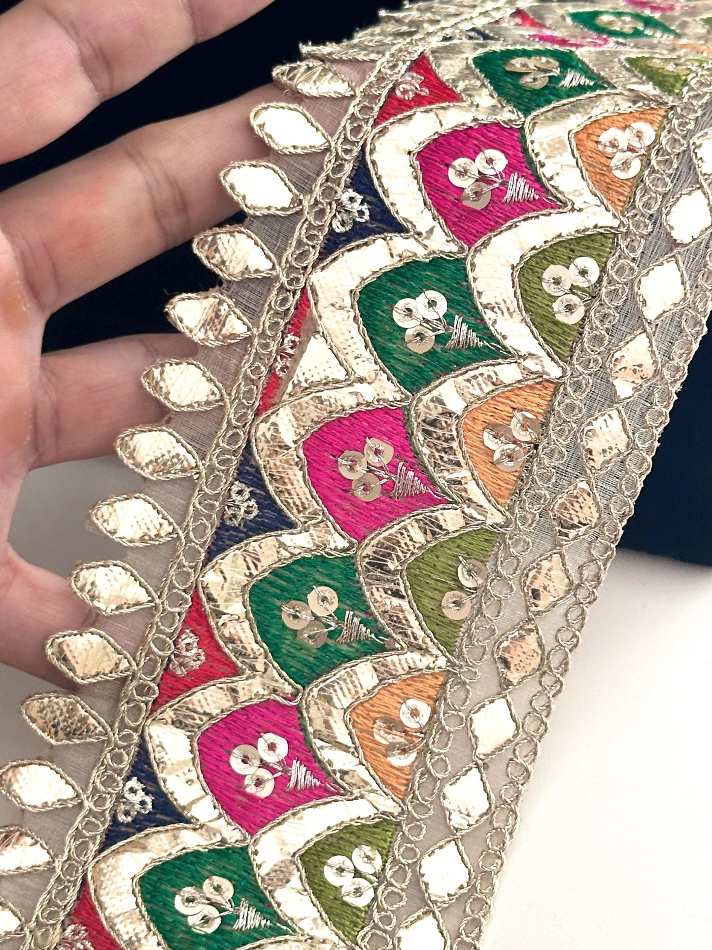 Gota Zari Sequence Taditional Indian Embroidery Trim 8cm for Sari Dupatta Borders