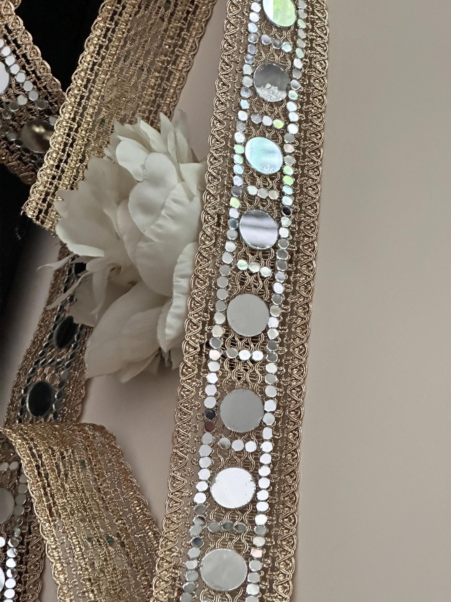 Gold Mirror Sparkly Belt Festive Outfit Accessory Waist Mirror Band Zari Trim