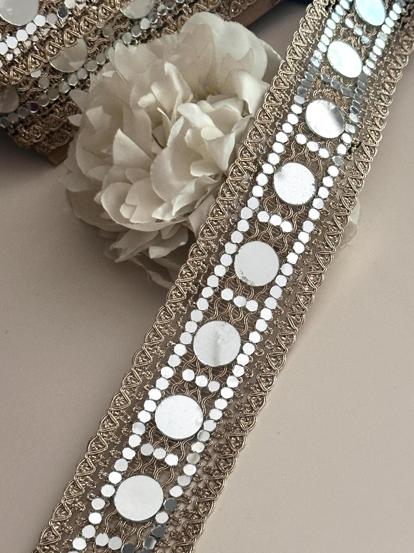 Gold Mirror Sparkly Belt Festive Outfit Accessory Waist Mirror Band Zari Trim