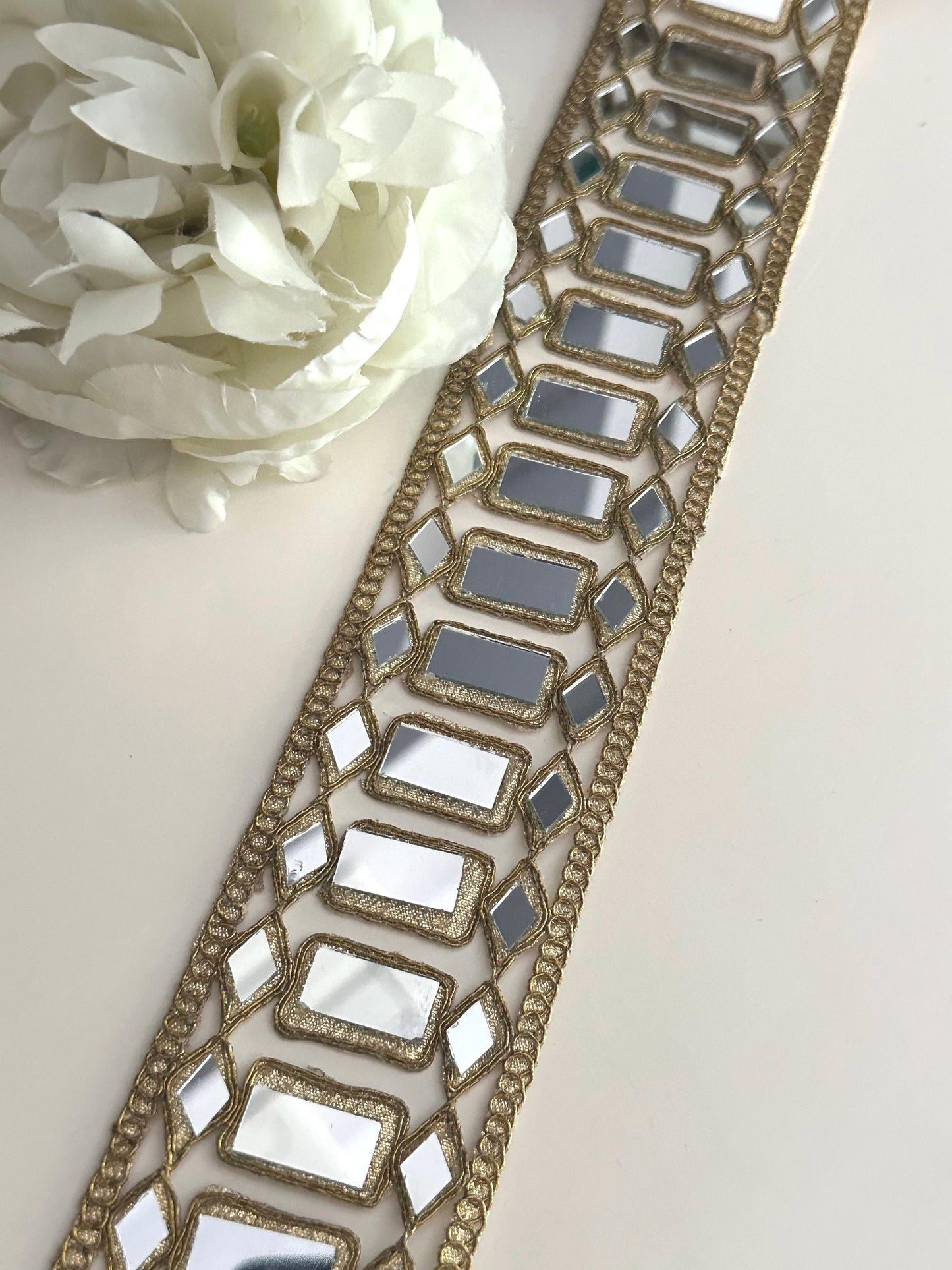 Dull Gold Big Mirror Designer Indian Trim Glamourous Waist Belt Mirror