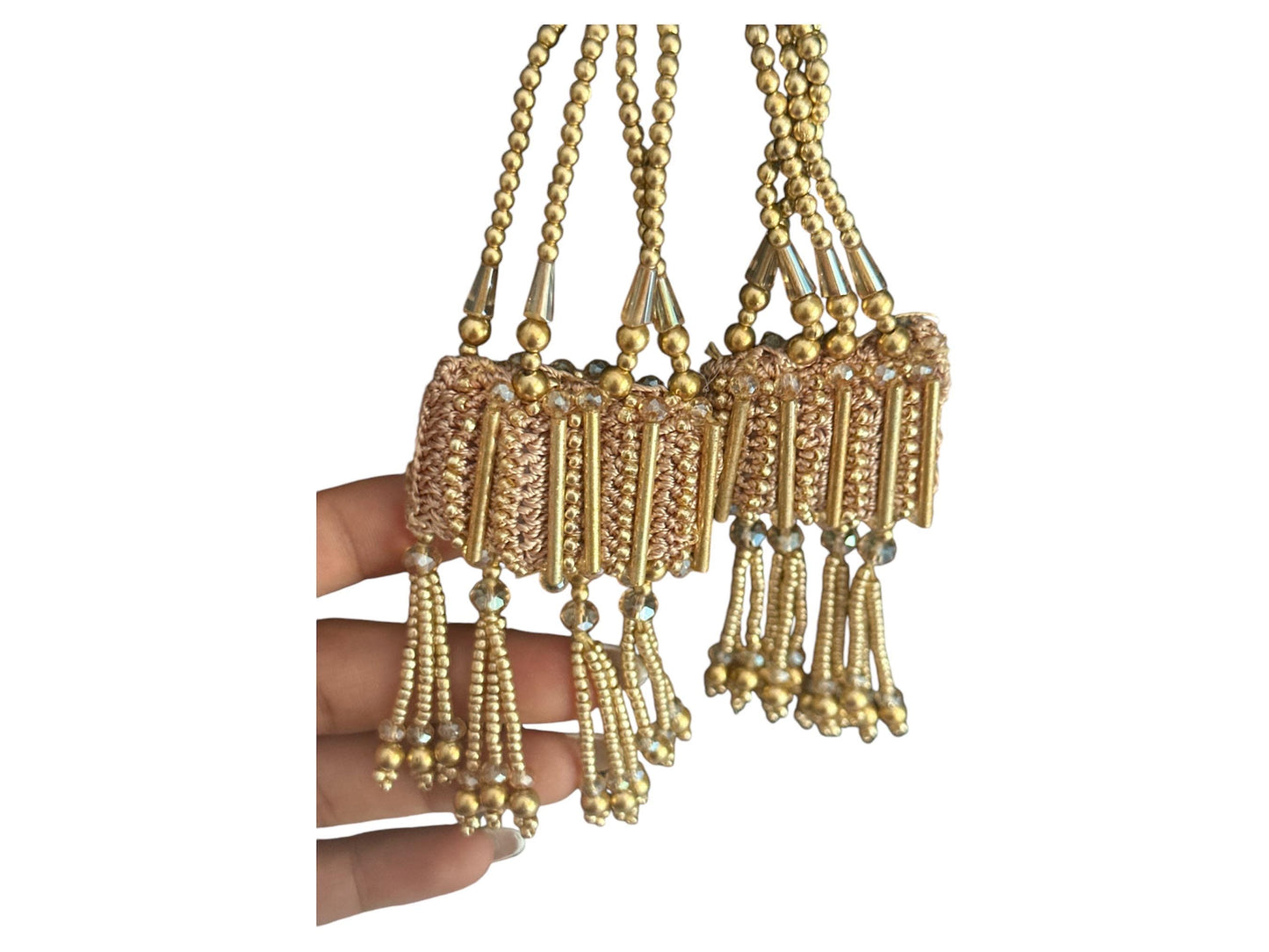 Gold Beaded Tassel Crochet Pearl Multi String Tassel Indian Dress Bridal Wear Waist Belt