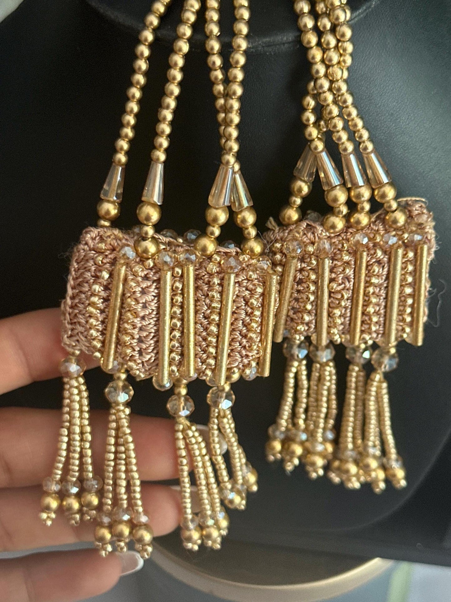 Gold Beaded Tassel Crochet Pearl Multi String Tassel Indian Dress Bridal Wear Waist Belt