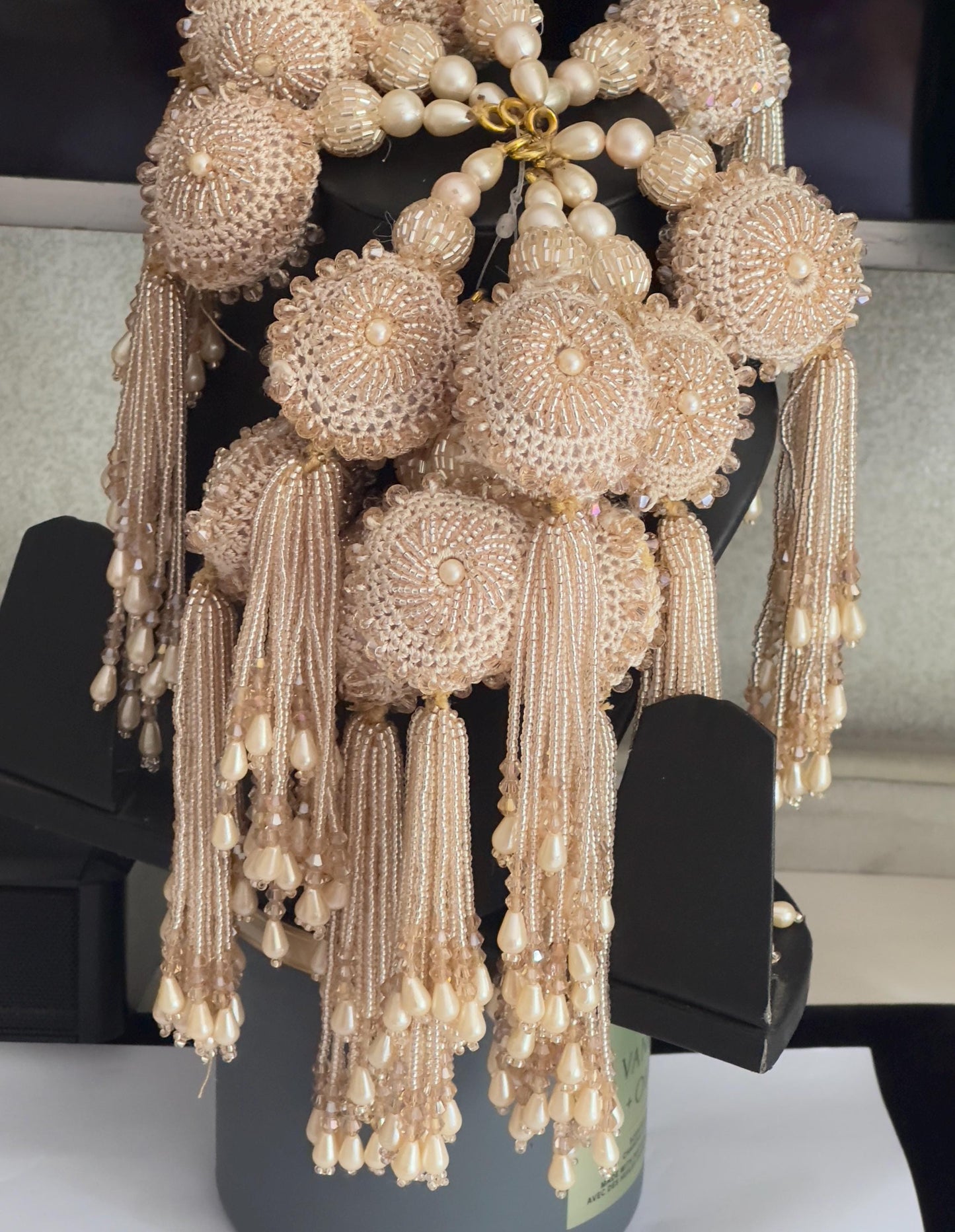 Gold Beaded Decorative Crochet Tassel Pearl Glass Bead Curtain Hanging Indian Tassel