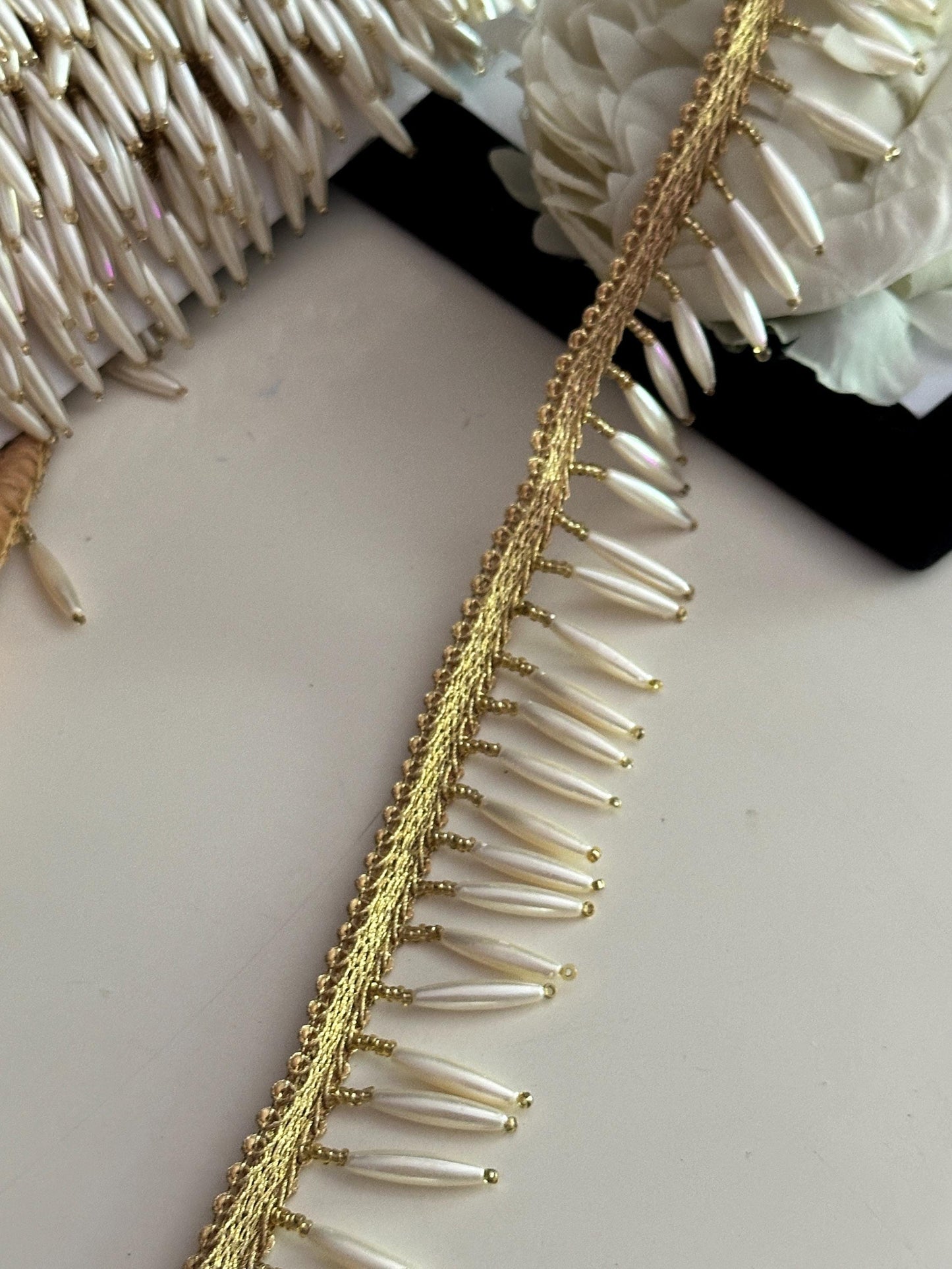 Glass Bead Pearl Decorative Tassel Trim 4cm Bohemian Pearl Tassel Latkan