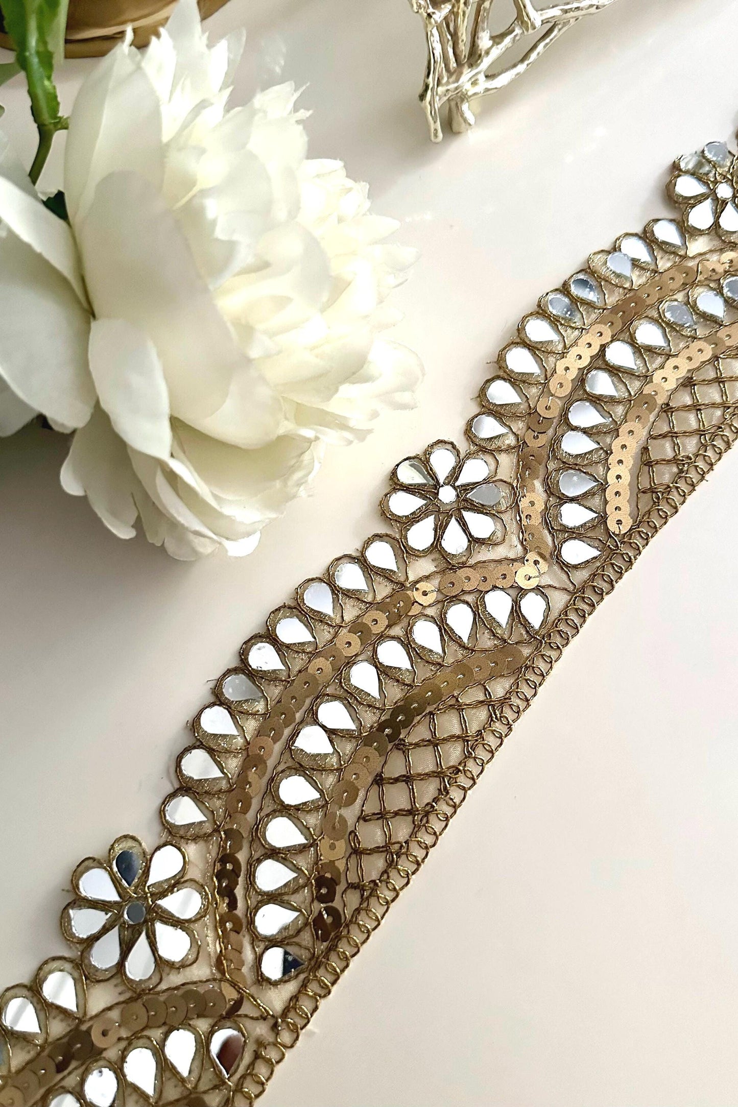 7cm Dark Gold Antique Scalloped Mirror Trim Cutwork Cinturon Espajo Mirror Belt