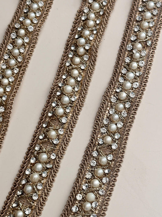 Zari Embroidered Lace Trim Pearl