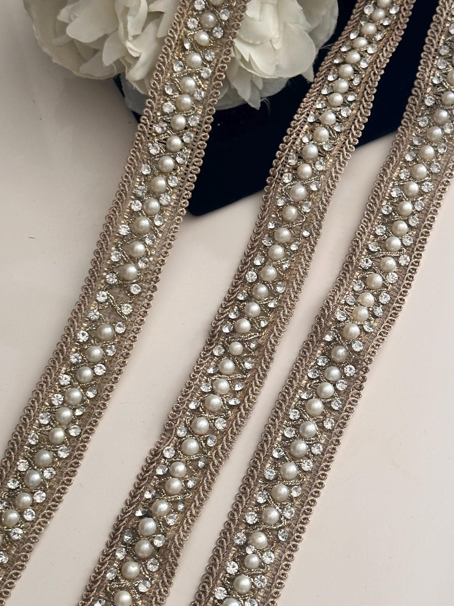 Indian lace zircon antique zari embroidered lace trim Pearl embellished