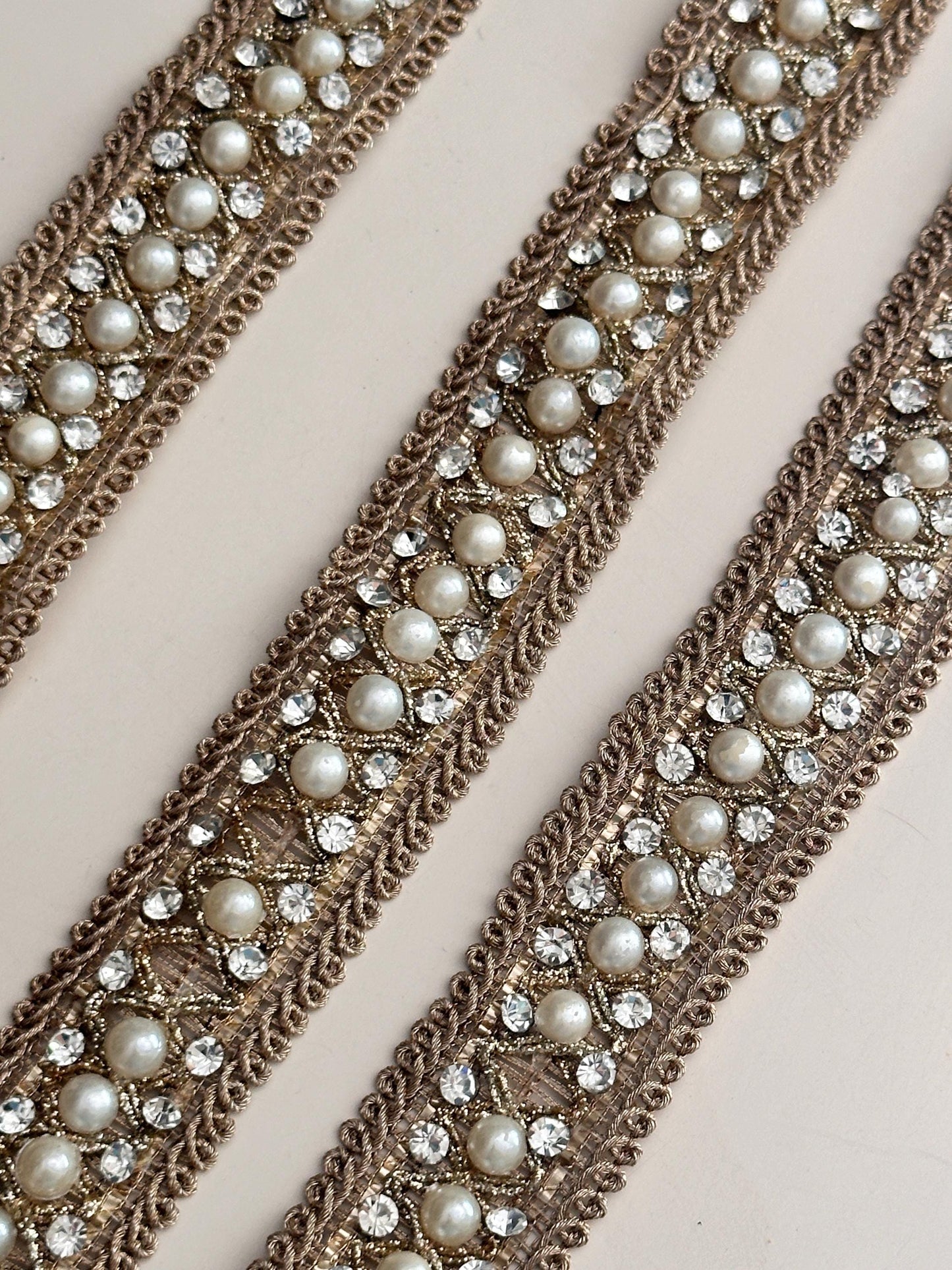 Indian lace zircon antique zari embroidered lace trim Pearl embellished