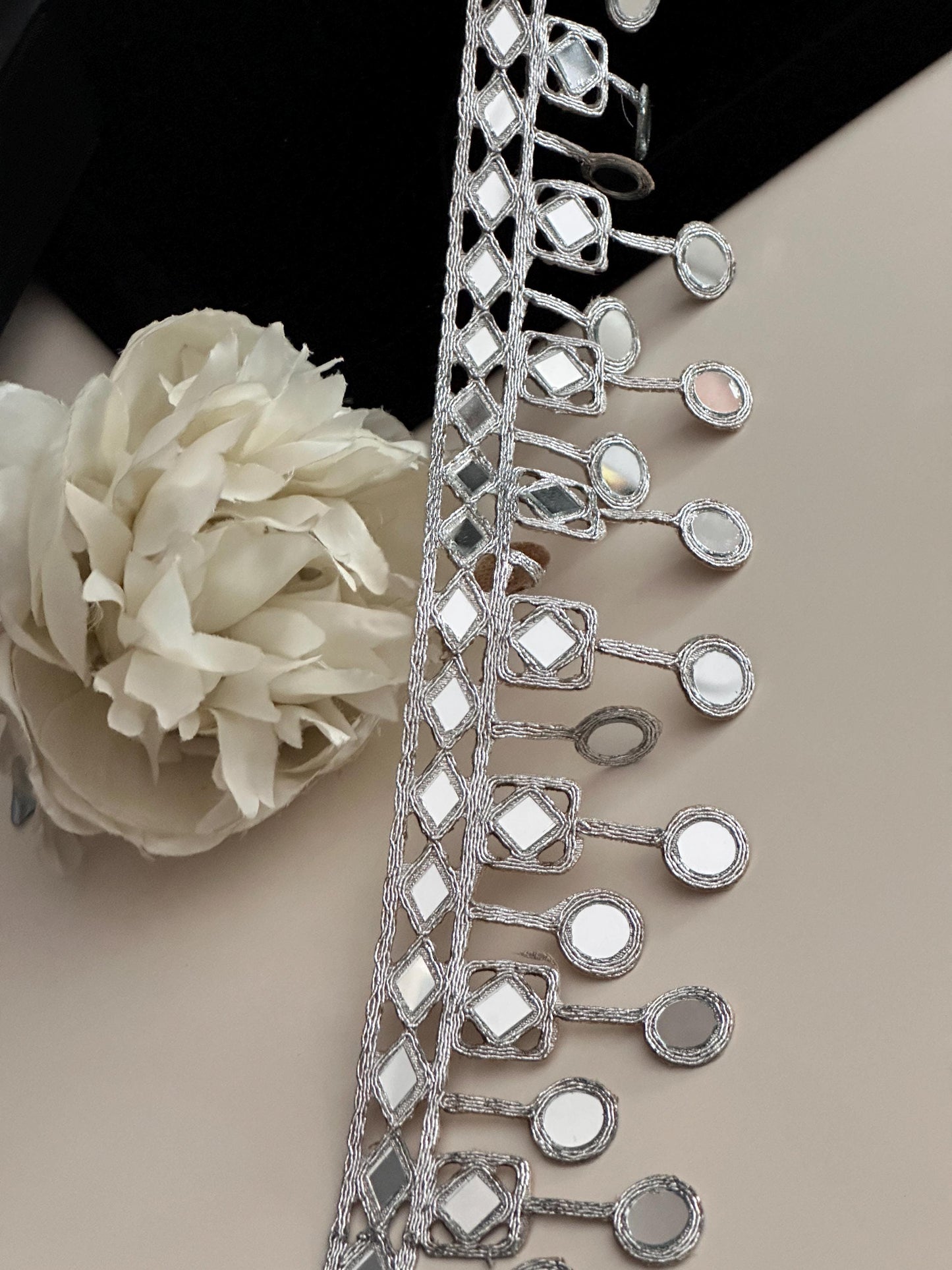 Mirror Trim 7cm Silver Hand Crafted Mirror Band Suspended Mirror Belt Embroidery