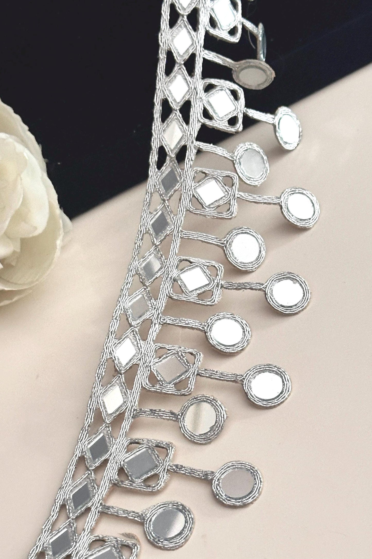 Mirror Trim 7cm Silver Hand Crafted Mirror Band Suspended Mirror Belt Embroidery