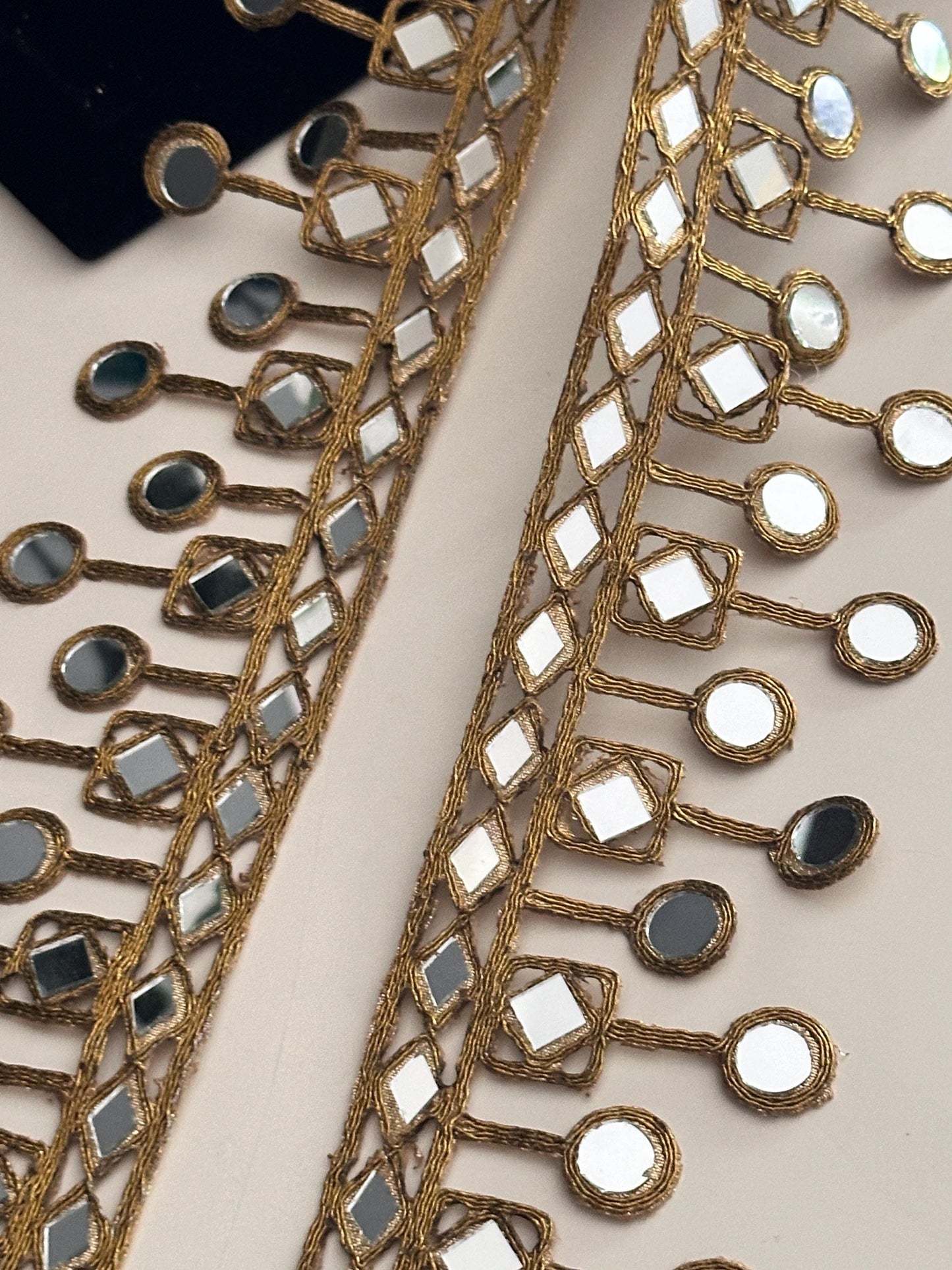 Mirror Belt Gold Hand Crafted Trim 7cm Suspended Mirror Band For Kaftan saree