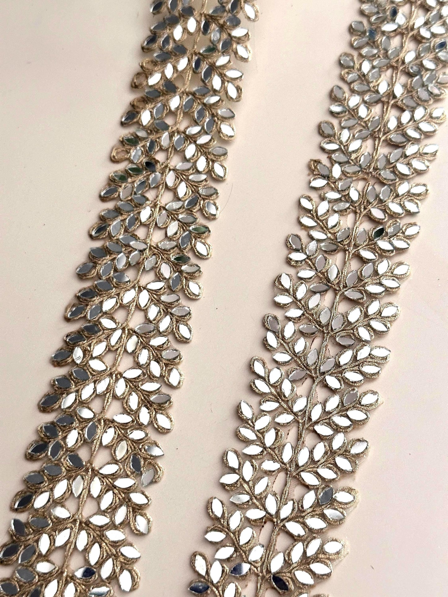 Mirror Metallic Gold Cutwork Vine Border Indian Embroidery Sari Trim Mirror Choker Waist Band 4.5cm