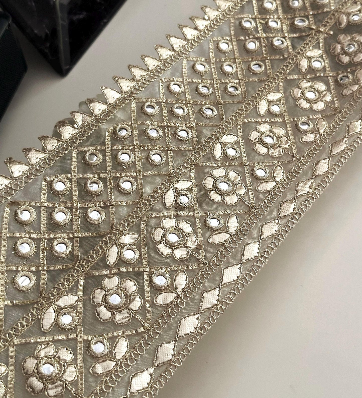 Broad Mirror Gota Embroidered Border 13cm Cutwork Sari Trim for Indian Wedding Dress Bridal Belt