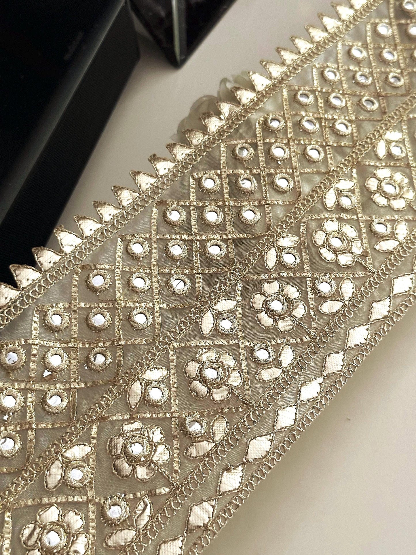 Broad Mirror Gota Embroidered Border 13cm Cutwork Sari Trim for Indian Wedding Dress Bridal Belt