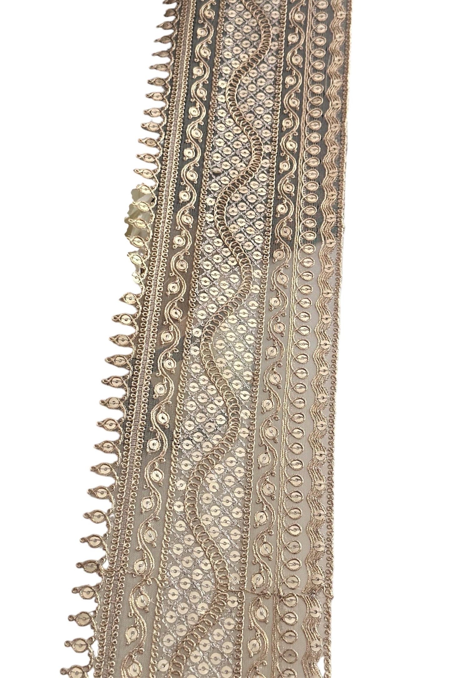 Bridal Veil Indian Zari Sequin Wedding Trim Scalloped Gold Sequin Work Floral Lace Trim