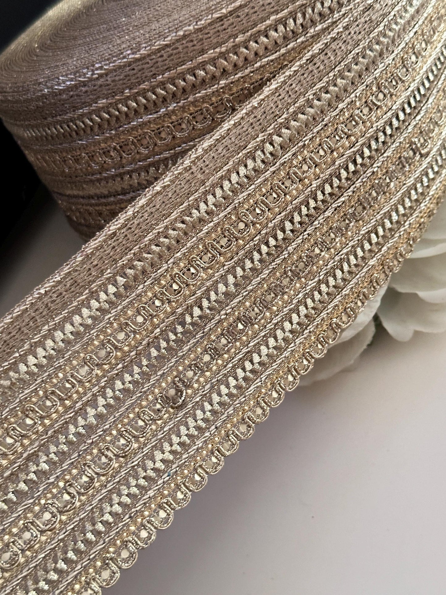 Metallic Gold fabric Indian lace Trim 7cm Decor & Crafting Ribbon for festive wear bridal gowns