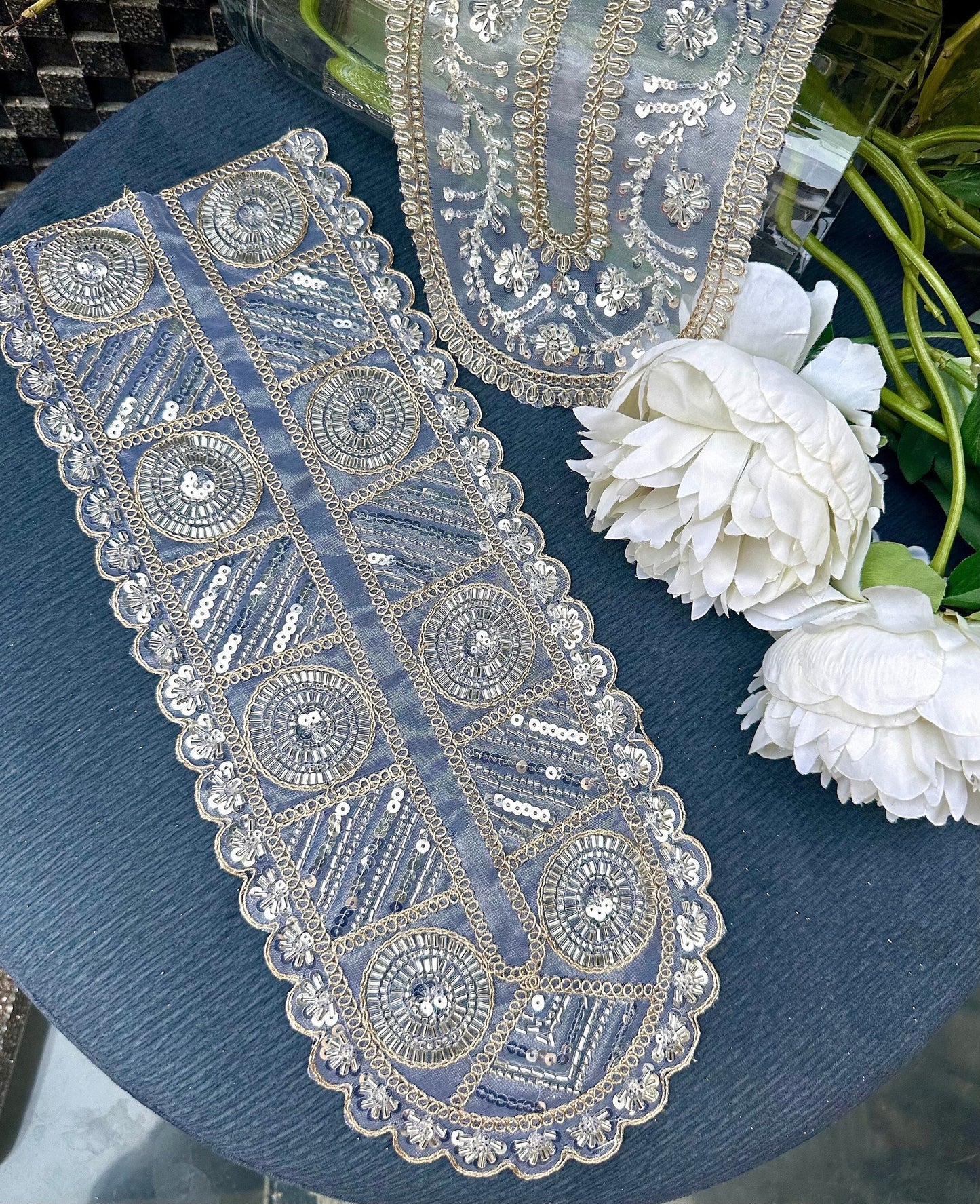 Neckline Patch Zircon Glass Bead Minimalist Glittery Design Applique
