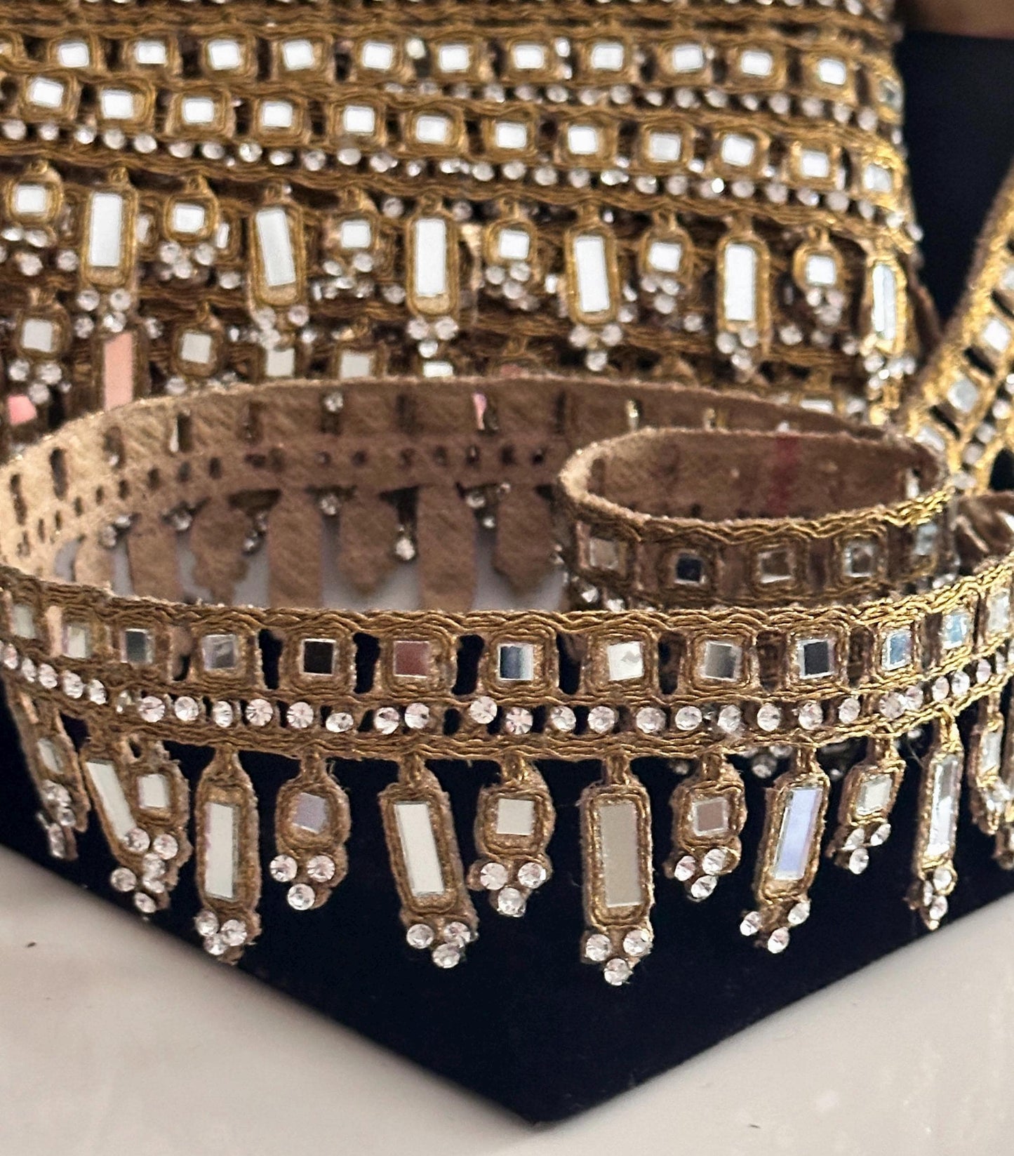 Glamorous Antique Gold Mirror Costume Add On Bridal Belt Sash for Wedding Dress