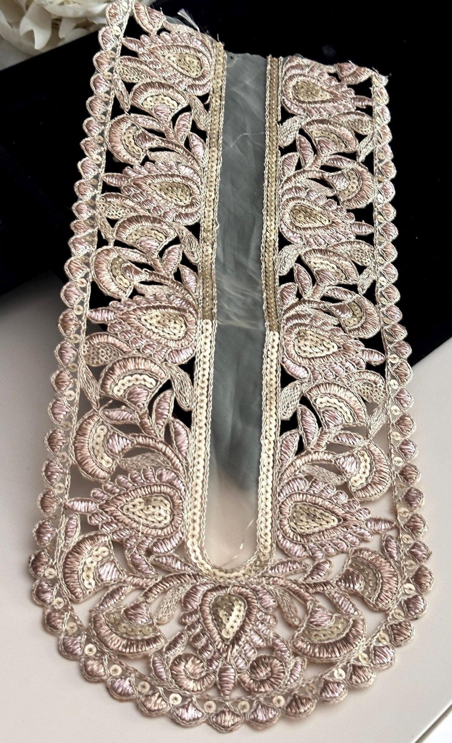 Neckline Patch Sequin Embroidered Indian Applique Patch For Traditional Indian Wear