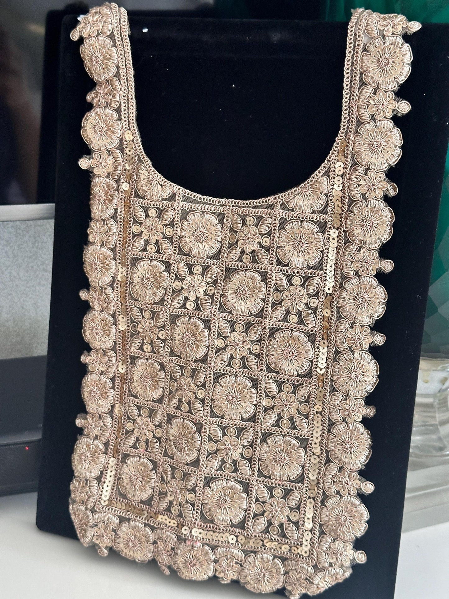 Neckline Patch Applique Indian Zari Thread work Patch Minimalist Applique Patch