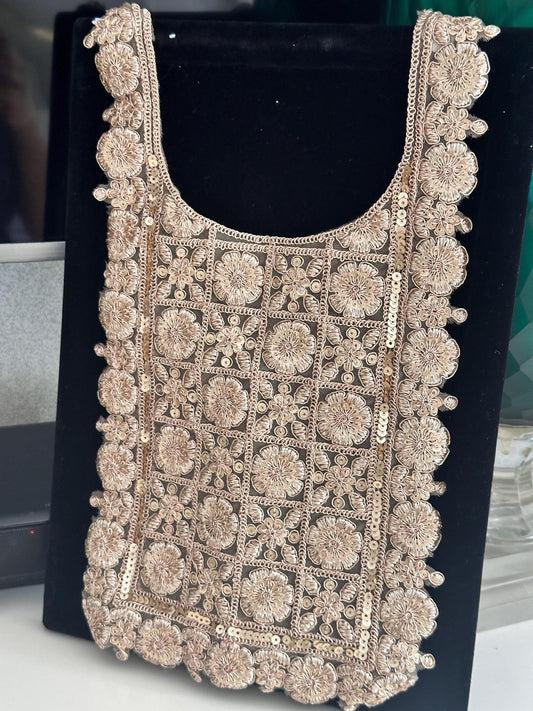 Neckline Zari Threadwork Applique Rose gold