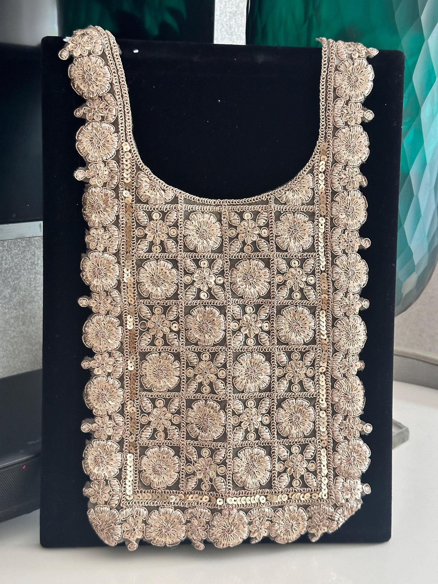 Neckline Patch Applique Indian Zari Thread work Patch Minimalist Applique Patch