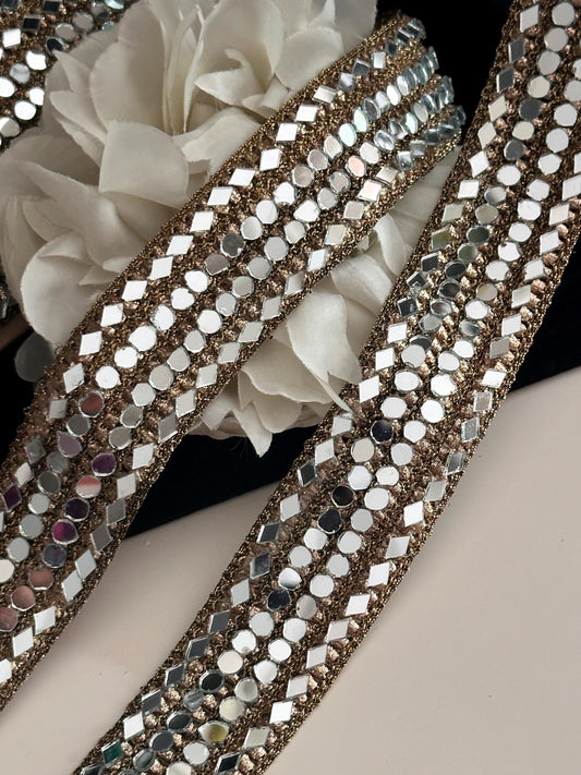 Bridal Fabric Mirror Zari Trim Handcrafted Bridal Veil Trim Mirror Belt Wedding Sash Handcrafted Necklace Jewellery Gift Decorative Trim