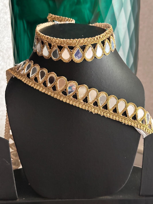 Gold mirror Fabric Trim Antique