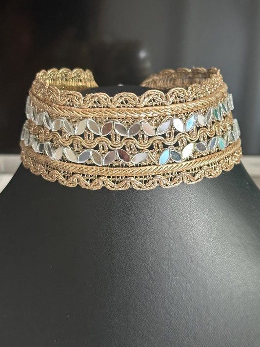 Sari Zari Trim add on Mirror Lace Gold